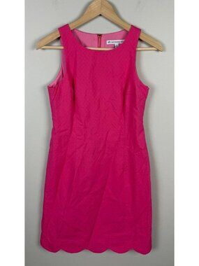 Southern Tide Hot Pink Scalloped Hem Sleeveless Dress Gold Zipper Size 0 Women’s